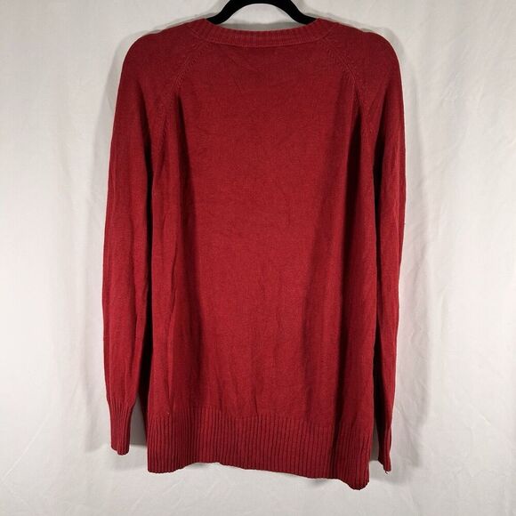 MODA International Silk Cashmere Blend Shirt Womens Medium Red Vneck Long Sleeve - Picture 5 of 5
